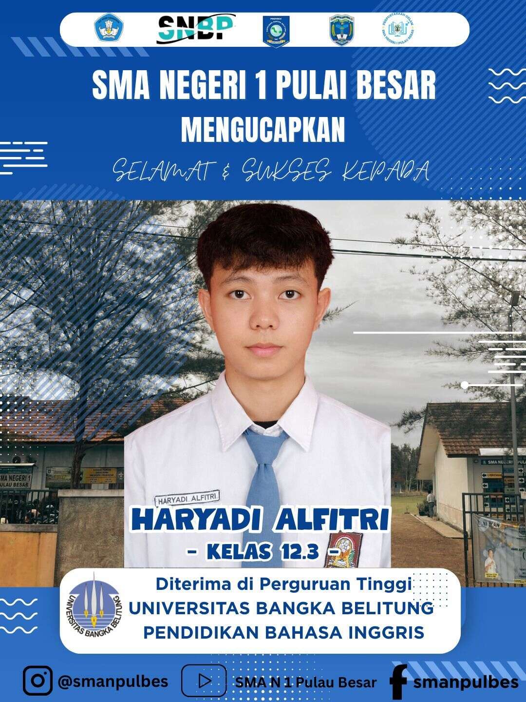 Hariyadi Alfitri Telah lolos seleksi masuk Perguruan tinggi negeri (UBB) jalur SNBP 2026